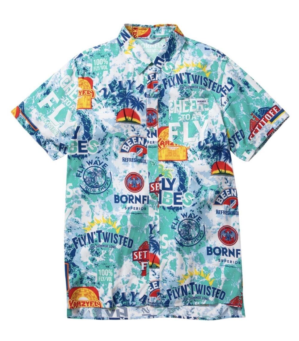 Born Fly Beach House Men's MEDIUM Button Up Short Sleeve Hawaiian Camp Shirt